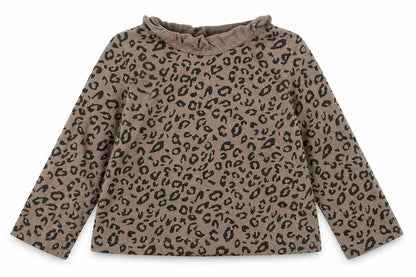 Front view of George girls’ brown animal print cotton basic casual, size 2, years crew neck button