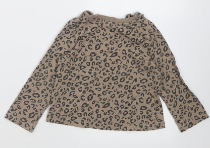 George Girls Brown Animal Print Cotton Basic Casual Size 2 Years Crew Neck Button