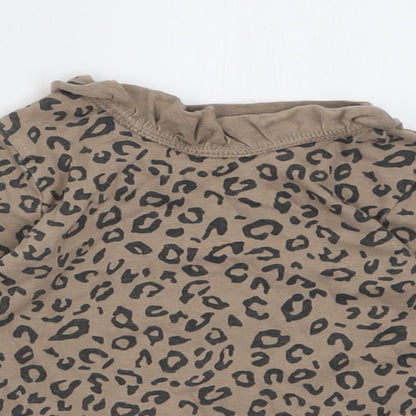 George Girls Brown Animal Print Cotton Basic Casual Size 2 Years Crew Neck Button