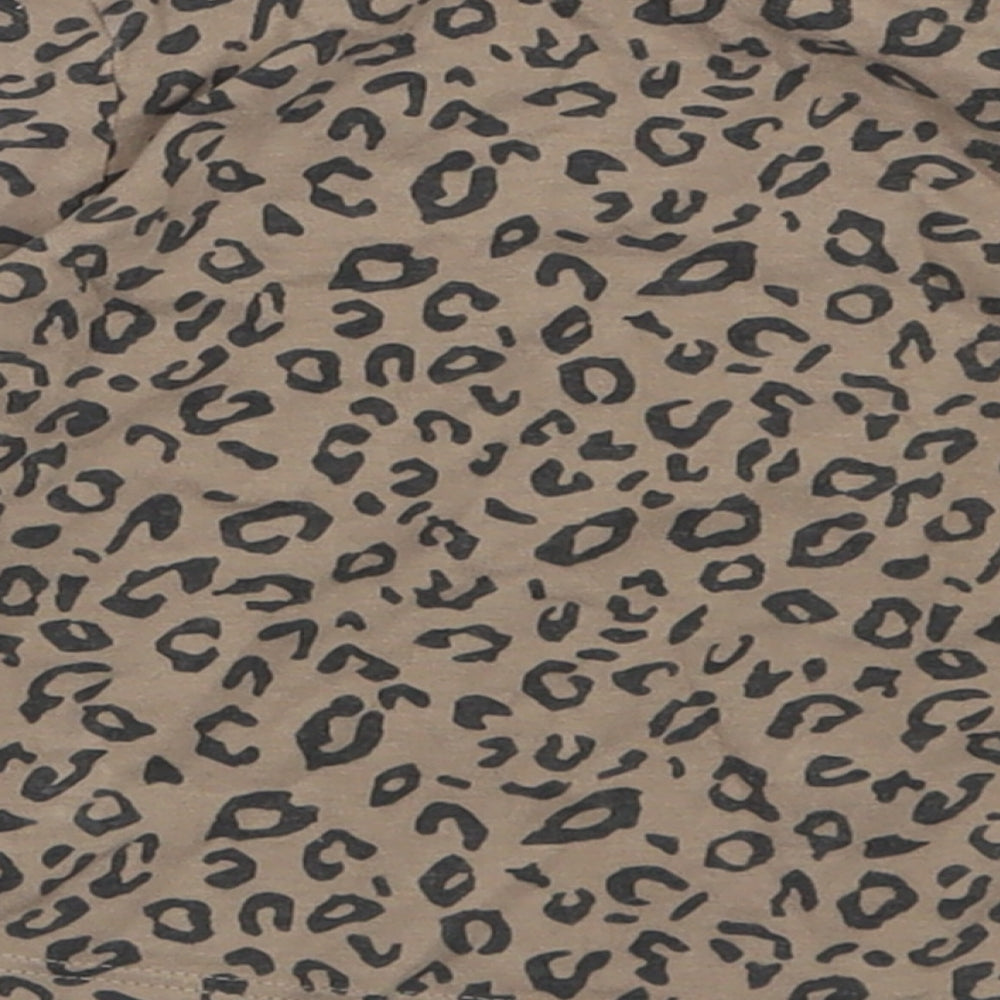 George Girls Brown Animal Print Cotton Basic Casual Size 2 Years Crew Neck Button