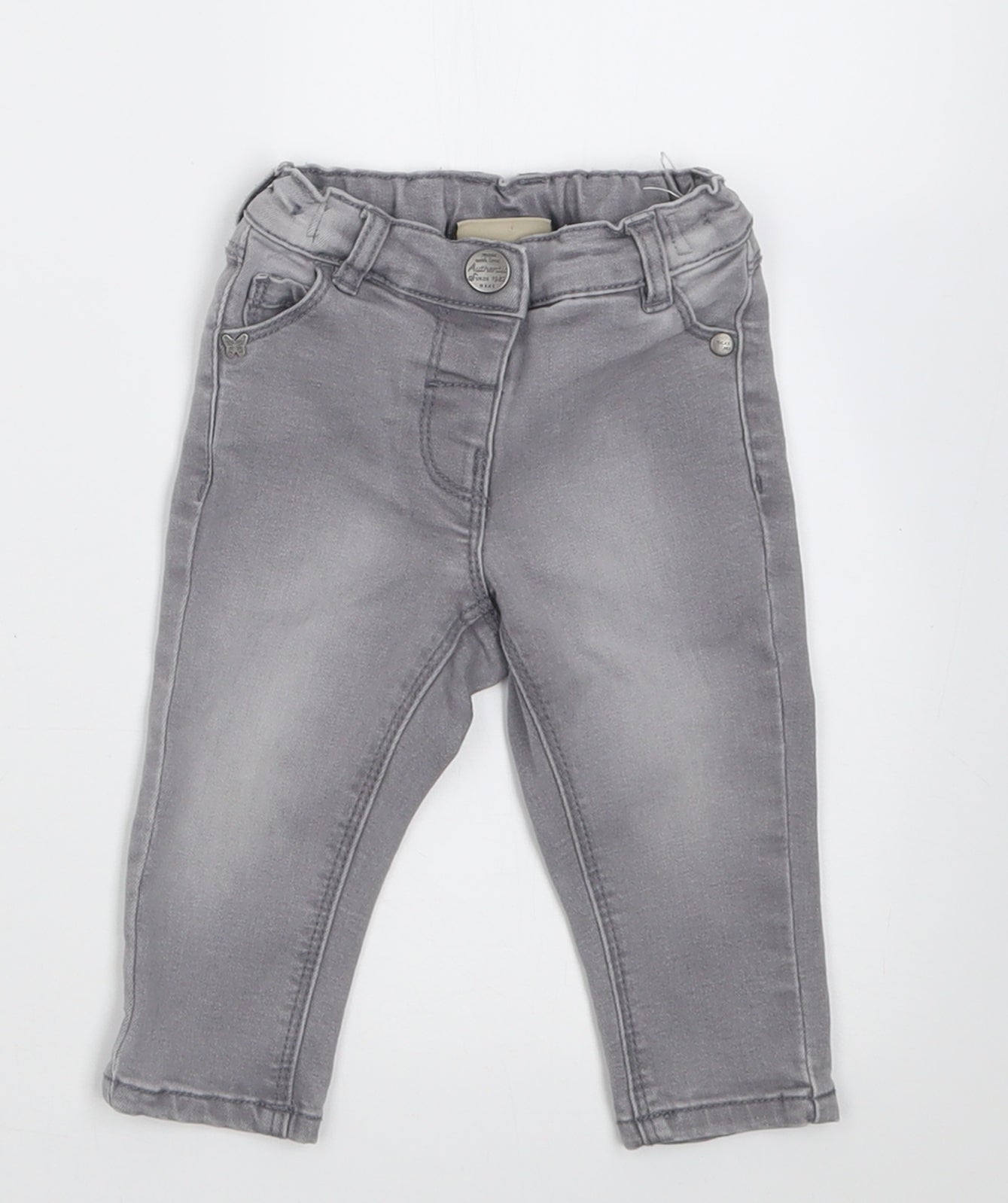 NEXT Girls Grey  Cotton Capri Jeans Size 6-9 Months  Button