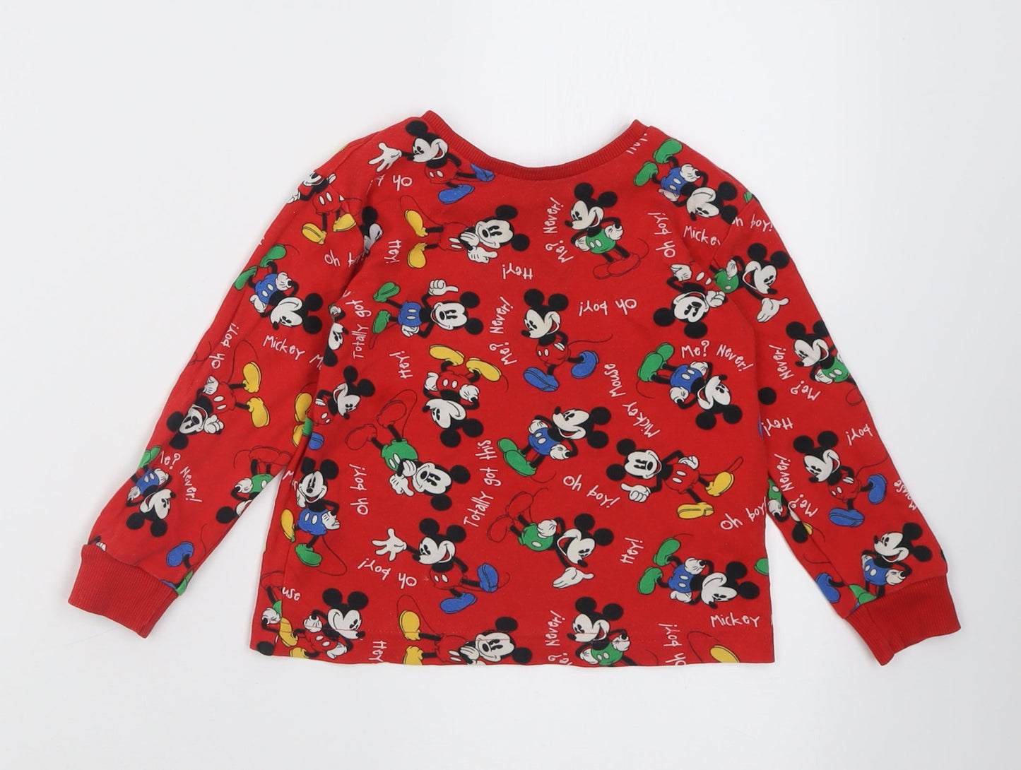 Disney Boys Red Geometric Cotton Basic Casual Size 2-3 Years Crew Neck Pullover