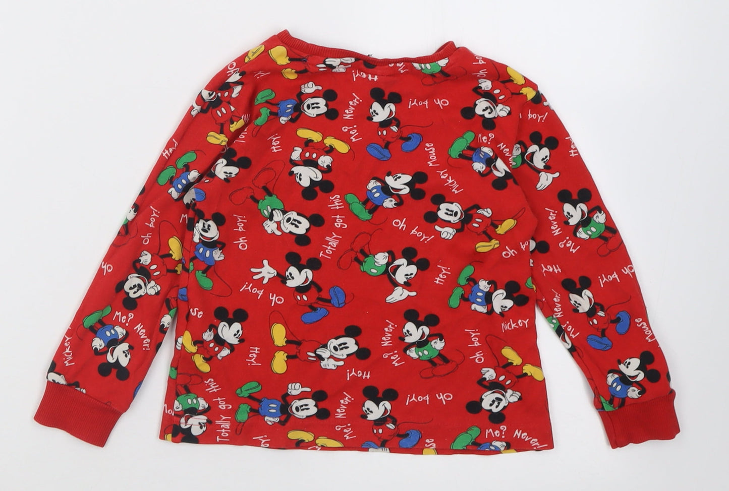 Disney Boys Red Geometric Cotton Basic Casual Size 2-3 Years Crew Neck Pullover