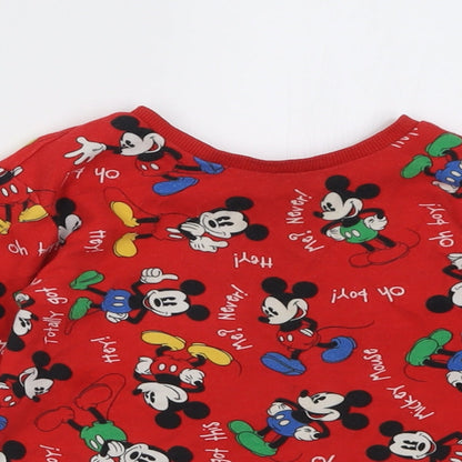Disney Boys Red Geometric Cotton Basic Casual Size 2-3 Years Crew Neck Pullover