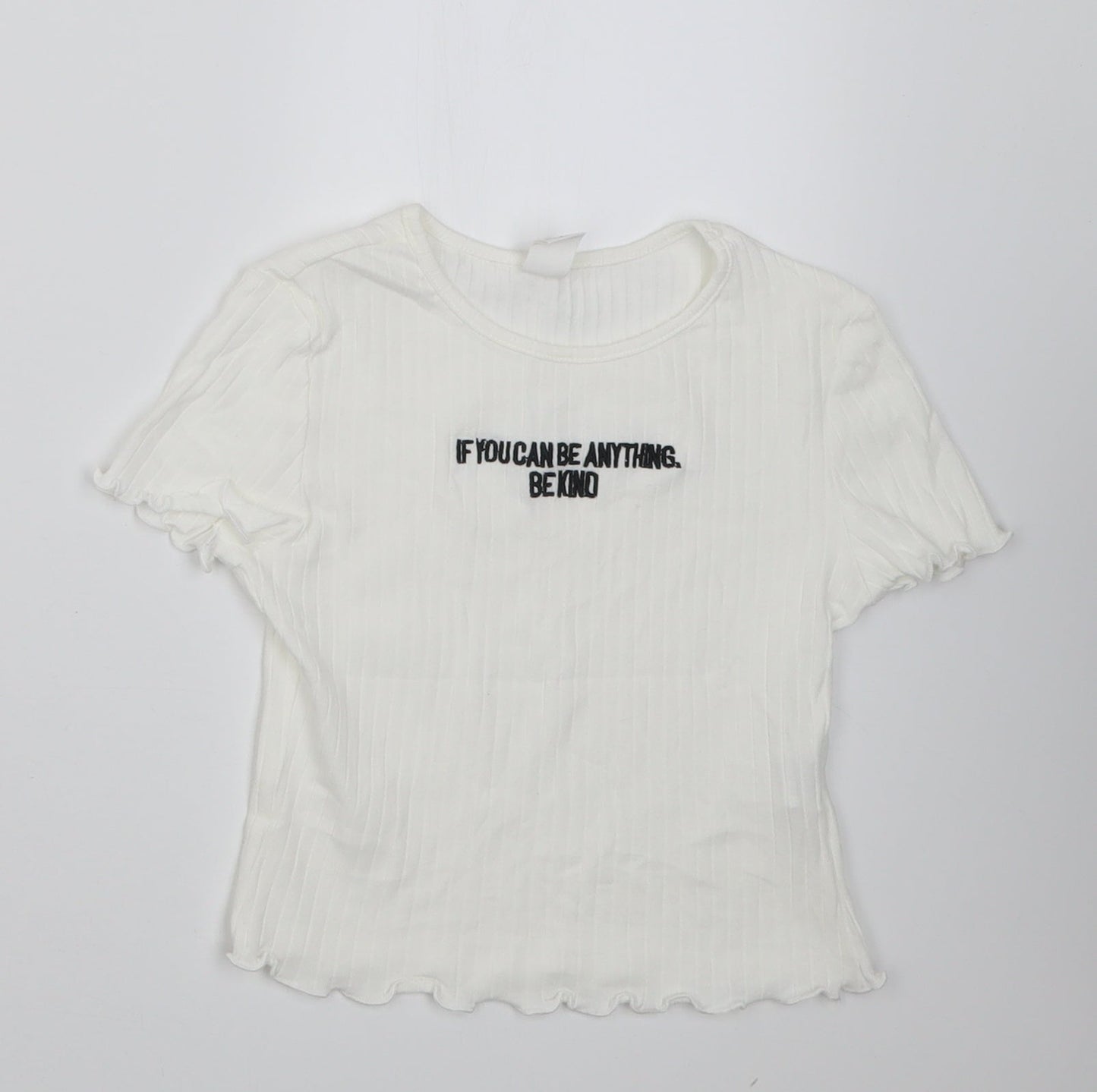SheIn Girls White  Cotton Cropped T-Shirt Size 9 Years Crew Neck Pullover - if you can be anything be kind