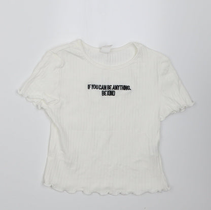 SheIn Girls White  Cotton Cropped T-Shirt Size 9 Years Crew Neck Pullover - if you can be anything be kind