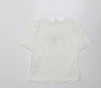 SheIn Girls White  Cotton Cropped T-Shirt Size 9 Years Crew Neck Pullover - if you can be anything be kind