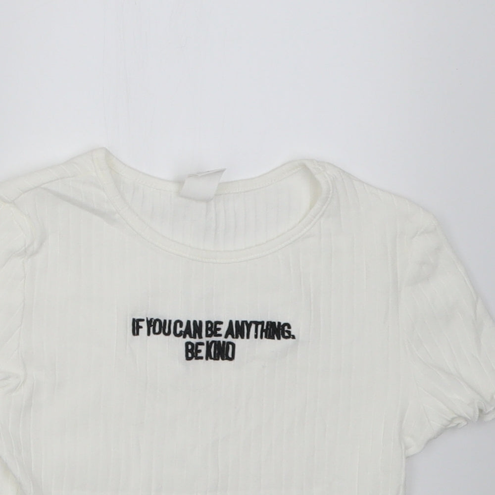 SheIn Girls White  Cotton Cropped T-Shirt Size 9 Years Crew Neck Pullover - if you can be anything be kind