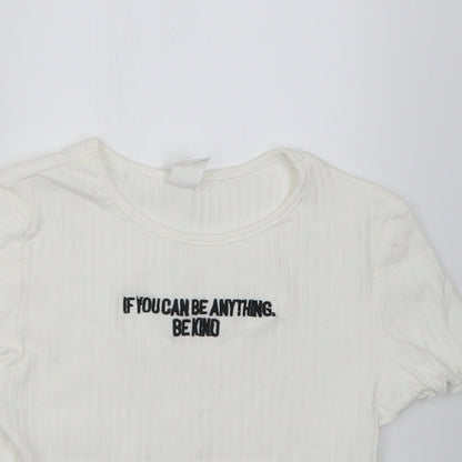 SheIn Girls White  Cotton Cropped T-Shirt Size 9 Years Crew Neck Pullover - if you can be anything be kind