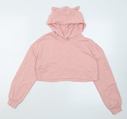 SheIn Girls Pink  Cotton Pullover Hoodie Size 10 Years  Pullover - Cropped