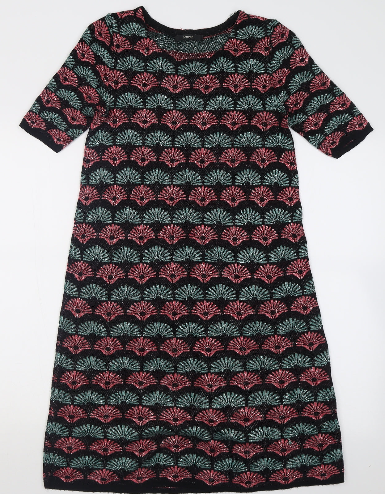 George Womens Pink Geometric Viscose A-Line  Size 12  Crew Neck Pullover