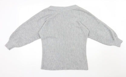 Shein  Womens Grey Boat Neck  Acrylic Pullover Jumper Size M