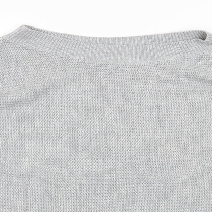 Shein  Womens Grey Boat Neck  Acrylic Pullover Jumper Size M