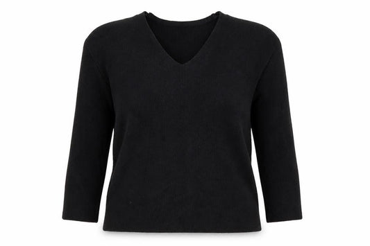 Front view of Tu women’s black round neck viscose jumper, size UK 8
