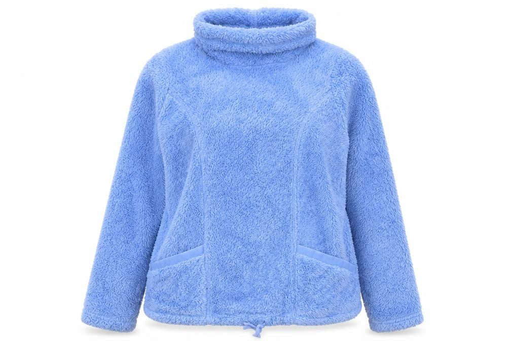 Front view of Avenue women’s blue polyester pullover sweatshirt, size S, pullover