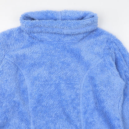 Close-up detail of Avenue women’s blue polyester pullover sweatshirt, size S, pullover