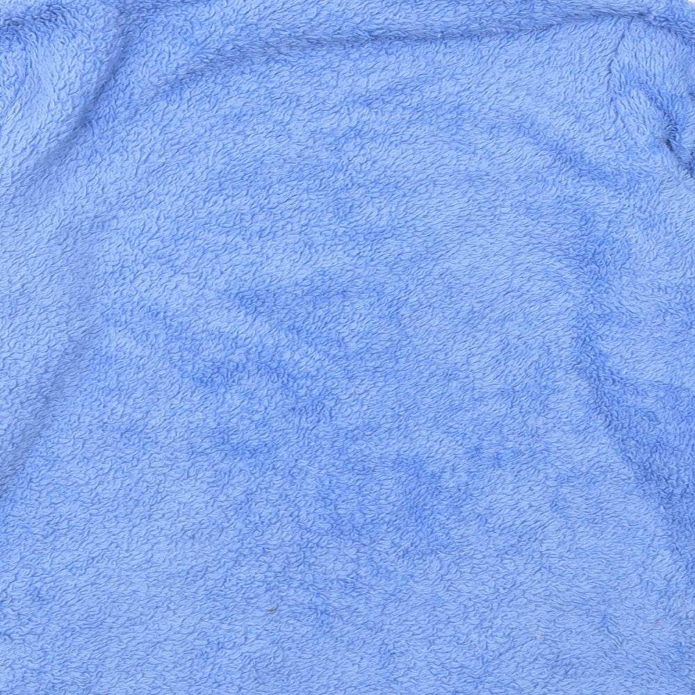 Brand and care label for Avenue women’s blue polyester pullover sweatshirt, size S, pullover
