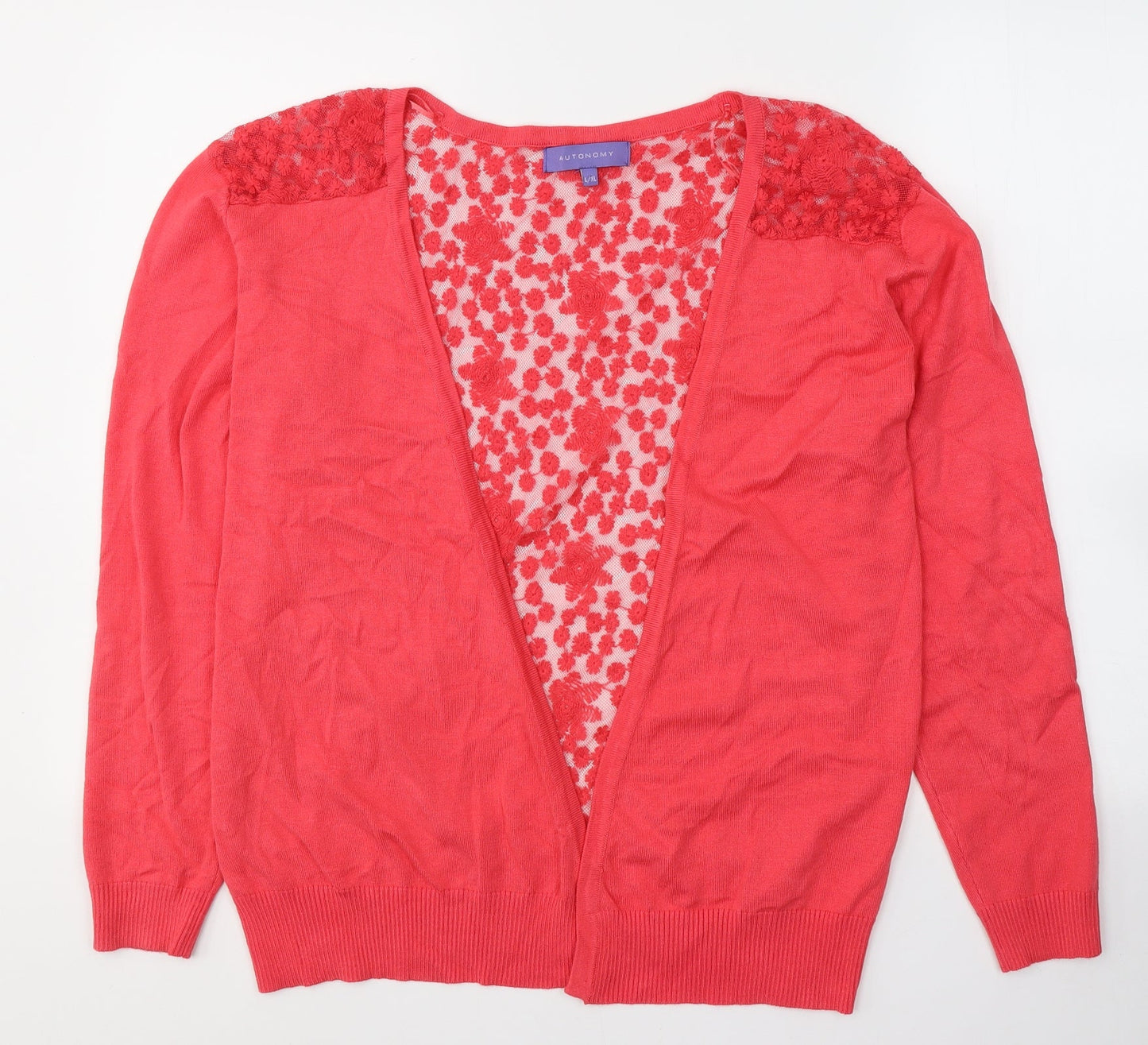Autonomy Womens Red V-Neck Floral Polyester Cardigan Jumper Size L