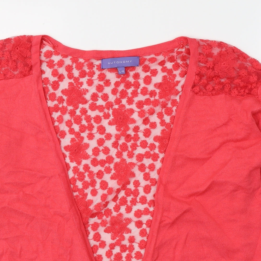 Autonomy Womens Red V-Neck Floral Polyester Cardigan Jumper Size L
