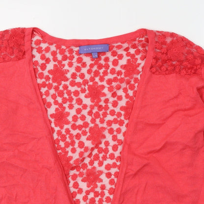 Autonomy Womens Red V-Neck Floral Polyester Cardigan Jumper Size L