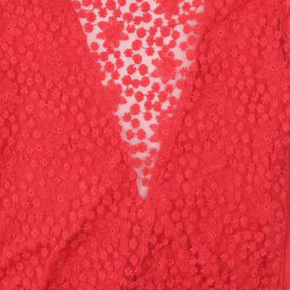 Autonomy Womens Red V-Neck Floral Polyester Cardigan Jumper Size L