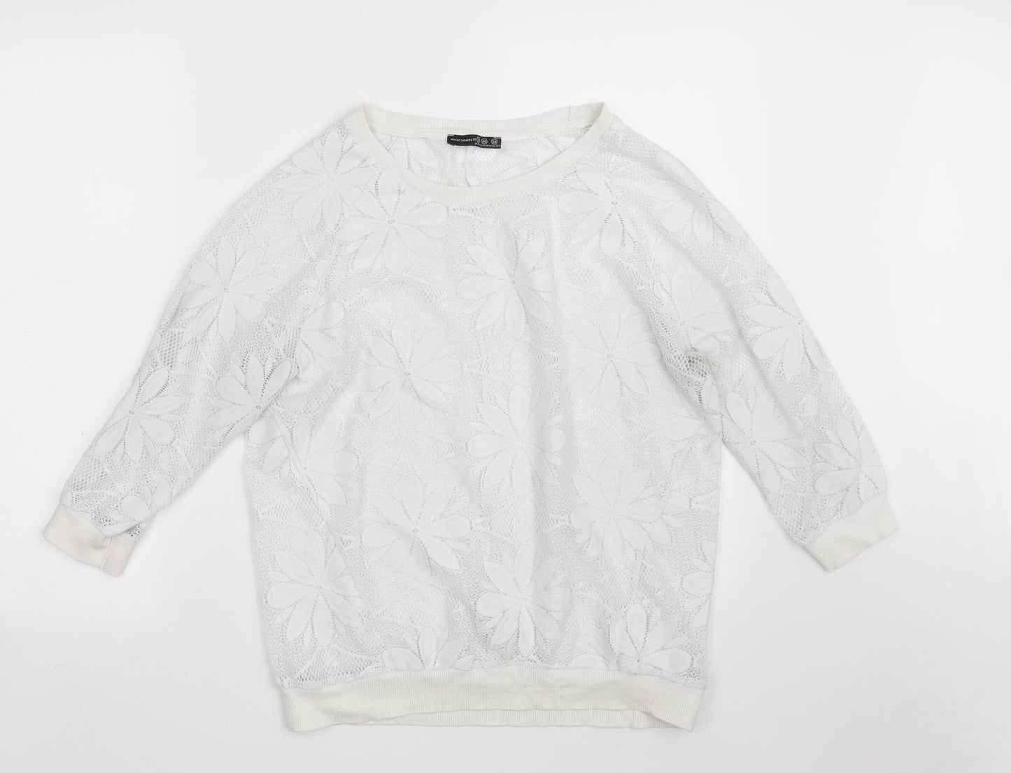 Atmosphere Womens White Floral 100% Polyester Pullover Sweatshirt Size 12