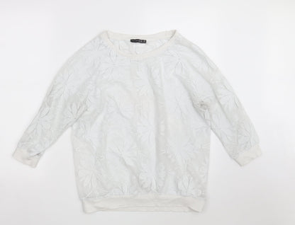 Atmosphere Womens White Floral 100% Polyester Pullover Sweatshirt Size 12