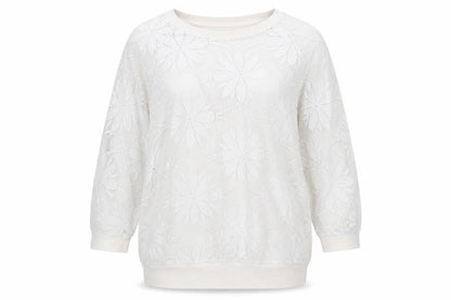 Front view of Atmosphere women’s white floral 100% polyester pullover sweatshirt, size UK 12