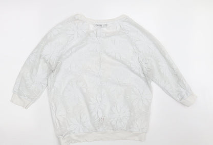 Atmosphere Womens White Floral 100% Polyester Pullover Sweatshirt Size 12