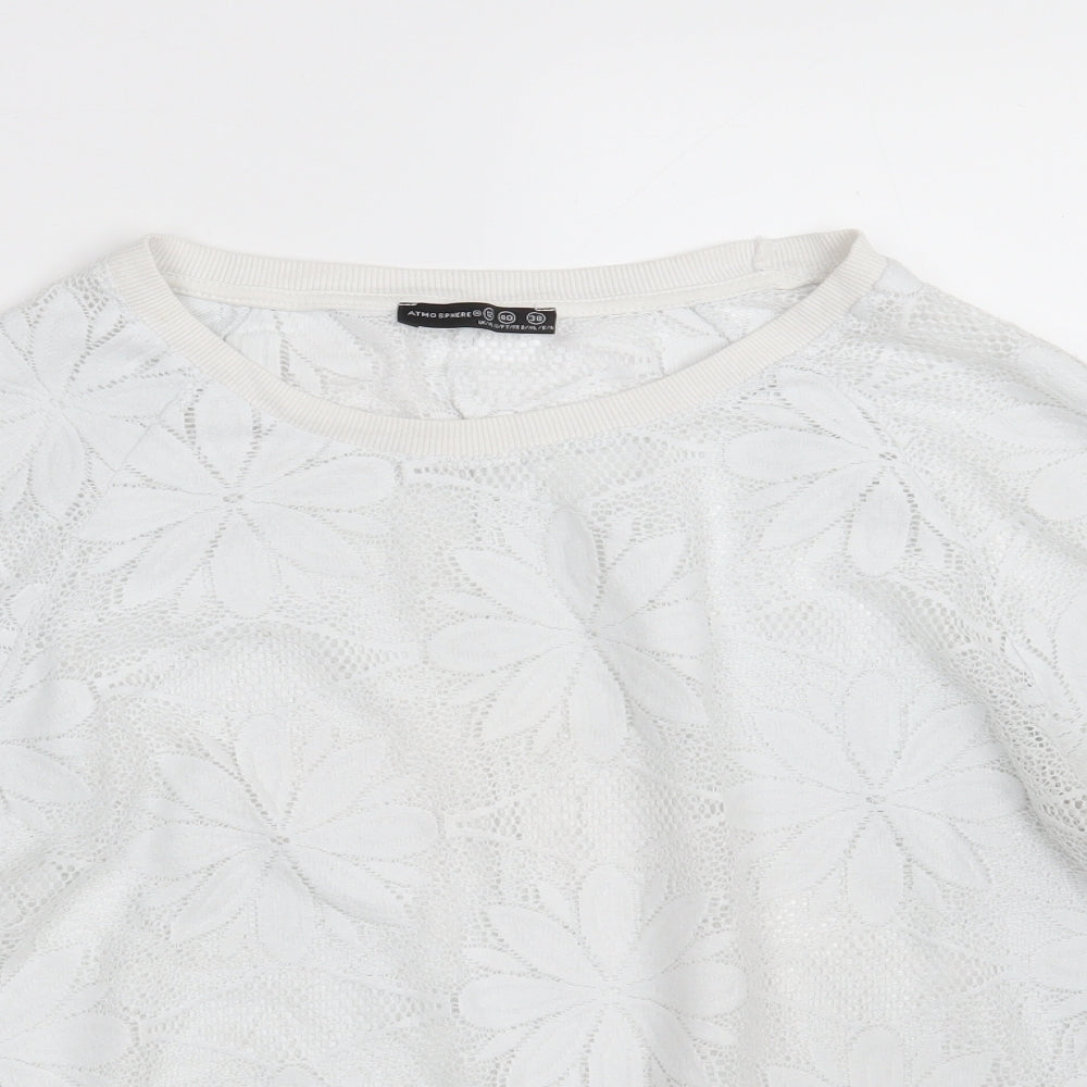 Atmosphere Womens White Floral 100% Polyester Pullover Sweatshirt Size 12