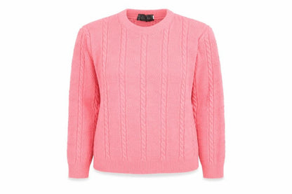 Front view of New Choice women’s pink crew neck acrylic jumper, size S