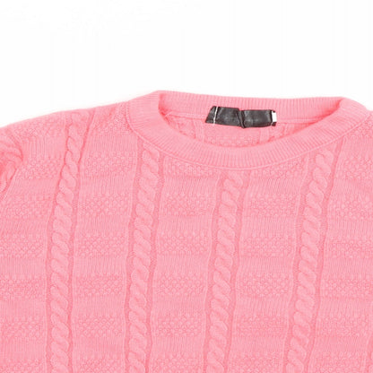 New Choice Womens Pink Crew Neck  Acrylic Pullover Jumper Size S