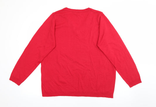 Classics Womens Red V-Neck  Acrylic Pullover Jumper Size 20