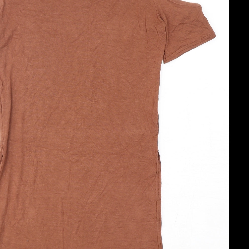 Boohoo Womens Brown  Viscose Basic T-Shirt Size 6 Round Neck