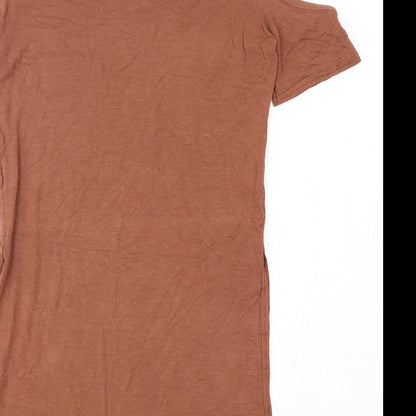 Boohoo Womens Brown  Viscose Basic T-Shirt Size 6 Round Neck