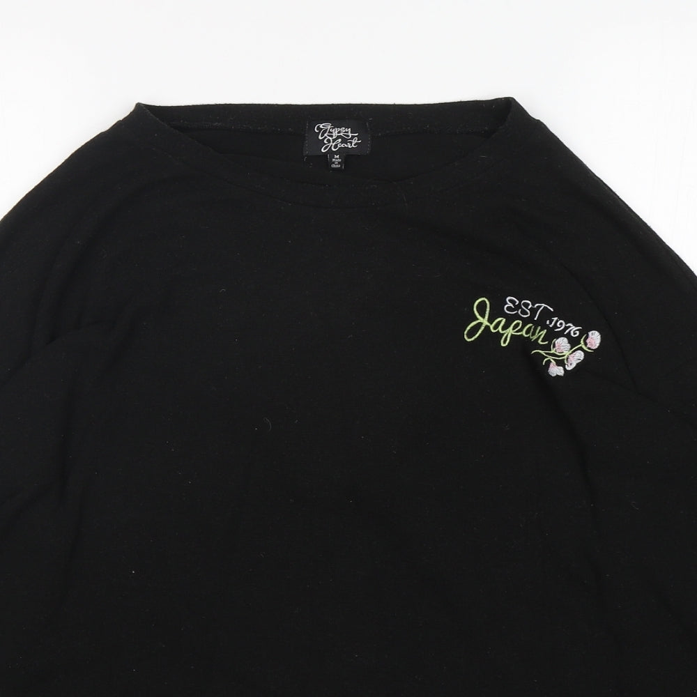 Close-up detail of Gypsy Heart women’s black polyester pullover sweatshirt, size M, pullover