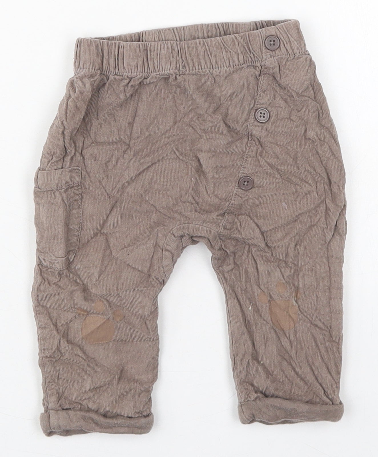 TU Boys Brown  Cotton Capri Trousers Size 6-9 Months   - Paw Prints