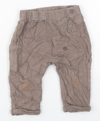 TU Boys Brown  Cotton Capri Trousers Size 6-9 Months   - Paw Prints