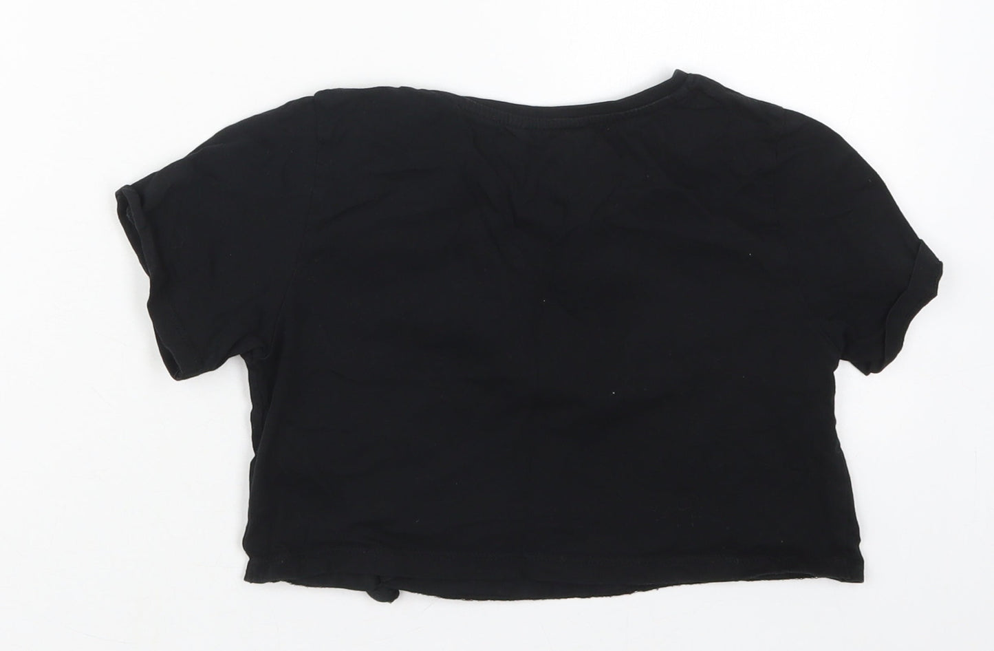 Candy Couture Girls Black  Cotton Cropped T-Shirt Size 10 Years Crew Neck Pullover - L'Amour