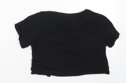 Candy Couture Girls Black  Cotton Cropped T-Shirt Size 10 Years Crew Neck Pullover - L'Amour