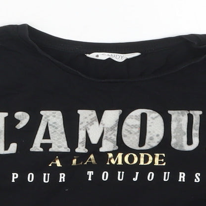Candy Couture Girls Black  Cotton Cropped T-Shirt Size 10 Years Crew Neck Pullover - L'Amour