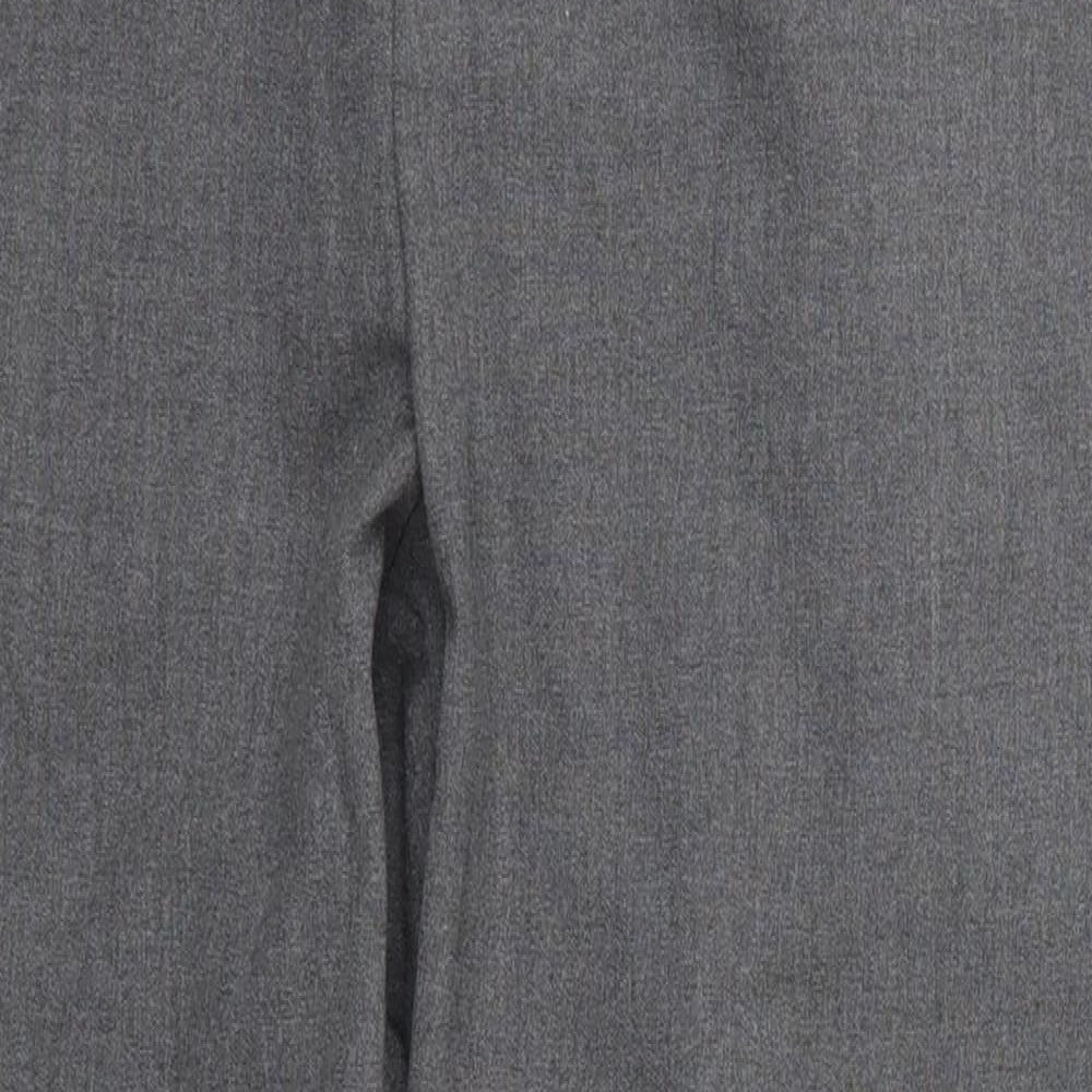 Close-up detail of Savior women’s grey polyester trousers, size UK 14, 24-inch leg regular
