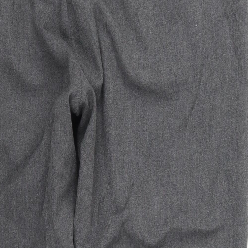 Brand and care label for Savior women’s grey polyester trousers, size UK 14, 24-inch leg regular