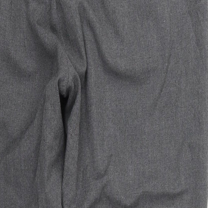 Brand and care label for Savior women’s grey polyester trousers, size UK 14, 24-inch leg regular