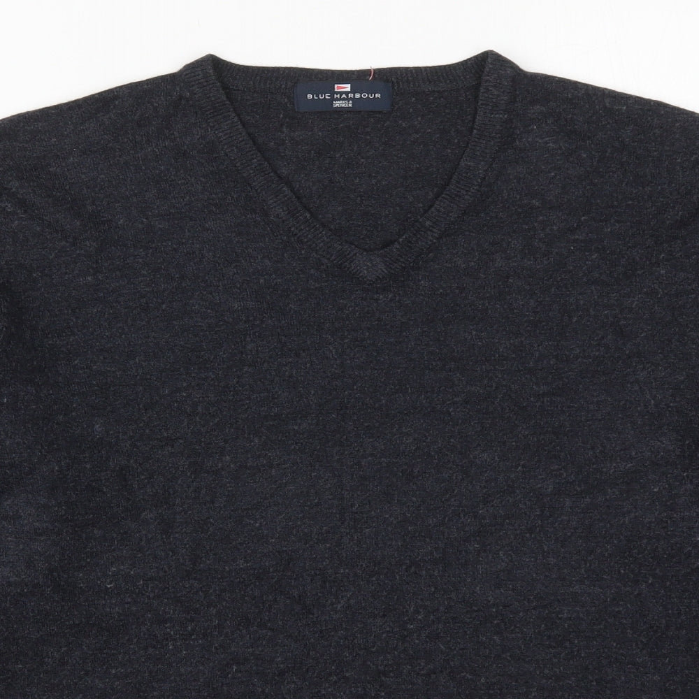Marks and Spencer Mens Blue V-Neck  Acrylic Pullover Jumper Size M