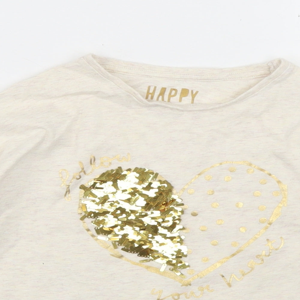 F&F Girls Beige  Cotton Basic T-Shirt Size 5-6 Years Crew Neck  - Heart