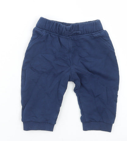 Marks and Spencer Boys Blue  Cotton Jogger Trousers Size 6-9 Months  Drawstring