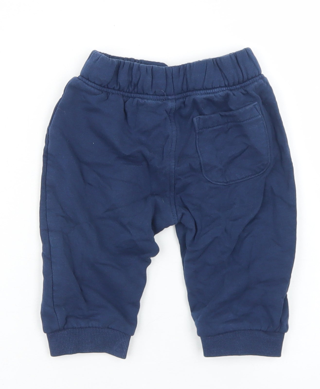 Marks and Spencer Boys Blue  Cotton Jogger Trousers Size 6-9 Months  Drawstring