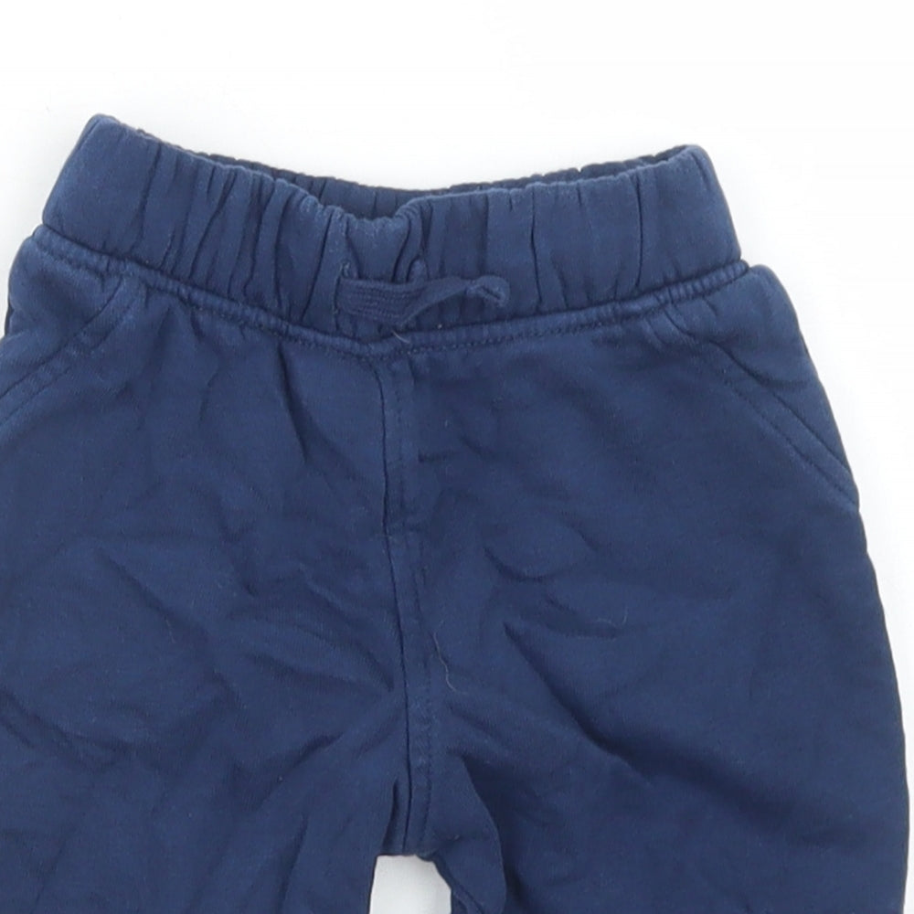 Marks and Spencer Boys Blue  Cotton Jogger Trousers Size 6-9 Months  Drawstring