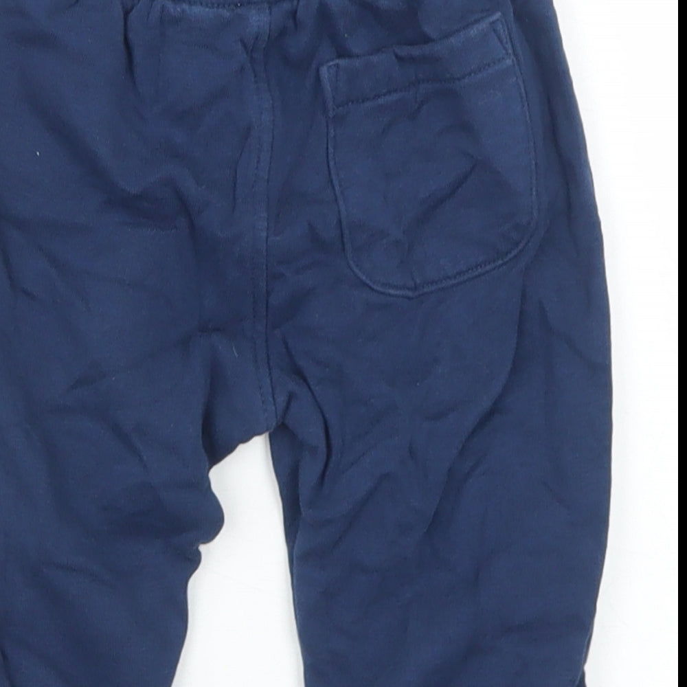 Marks and Spencer Boys Blue  Cotton Jogger Trousers Size 6-9 Months  Drawstring